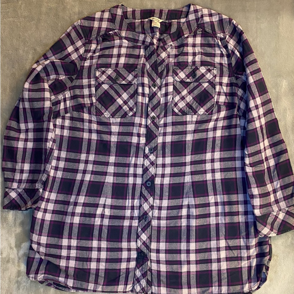 Duluth Trading Co Navy and Purple Plaid Tunic